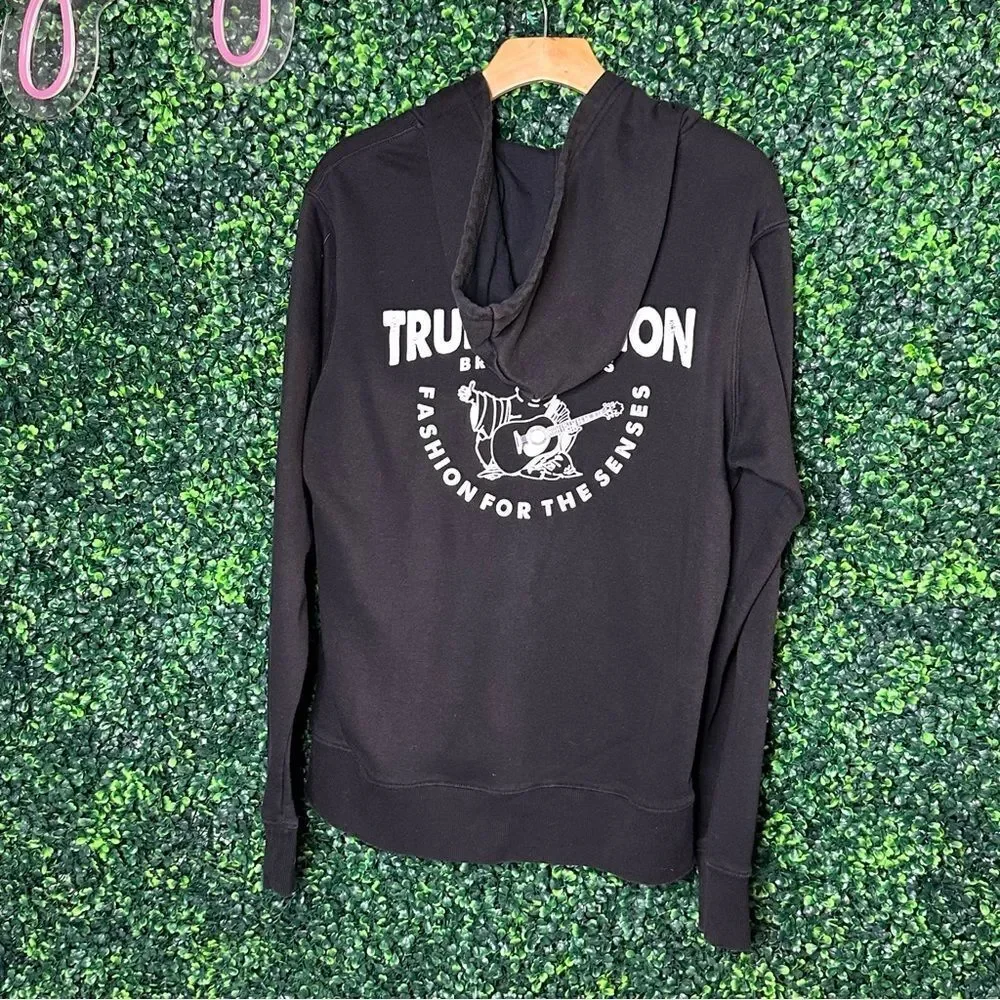 VTG Y2K True Religion Black Buddha Graphic Hoodie Sweatshirt Zip Up Sz L
